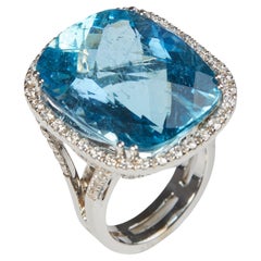 18 Karat White Gold Diamond and Aquamarine Ring