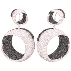18 Karat White Gold Diamond and Black Diamond Circle Earrings