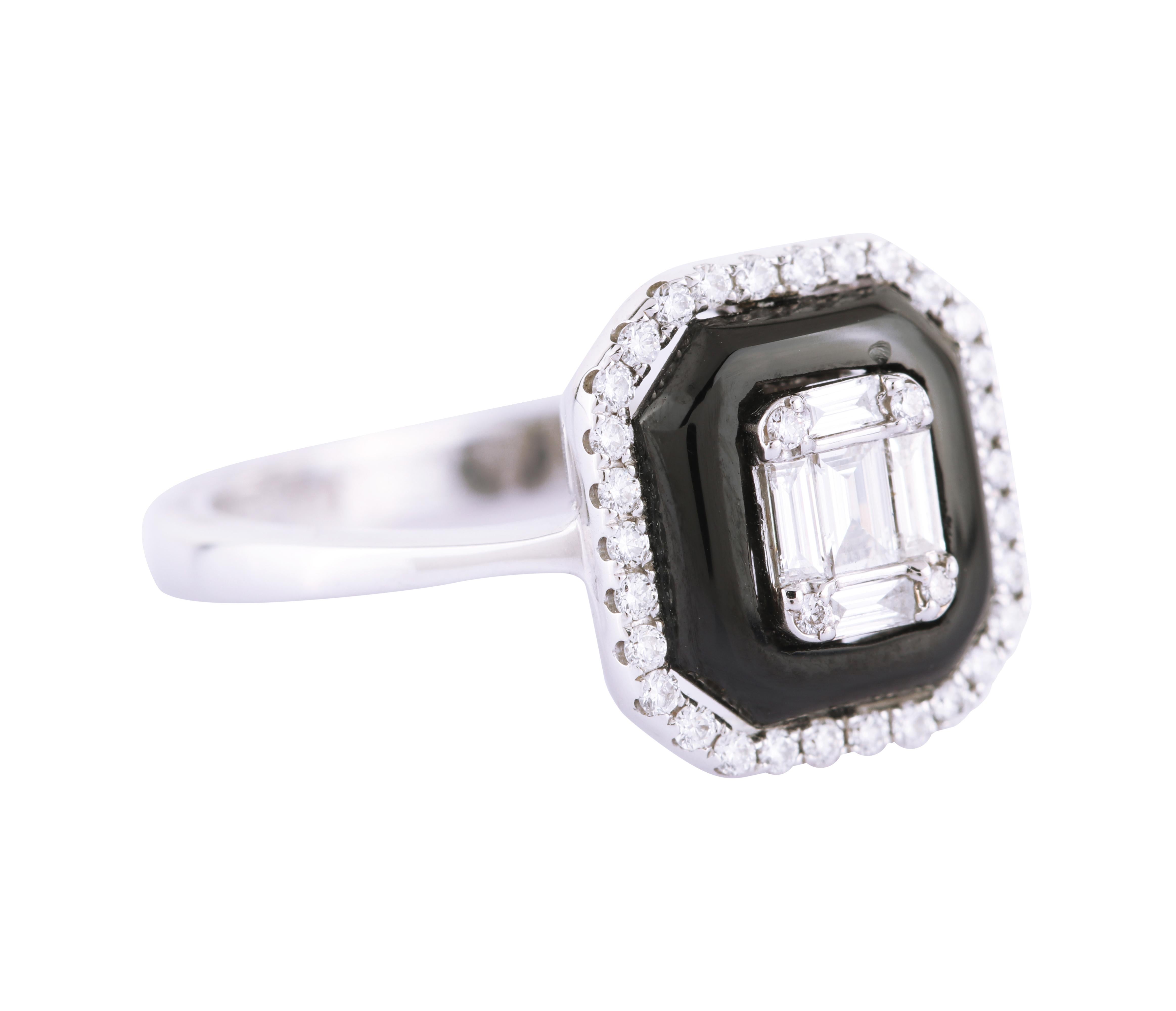18 Karat Weißgold Diamant und schwarzer Onyx Mode-Ring (Moderne) im Angebot
