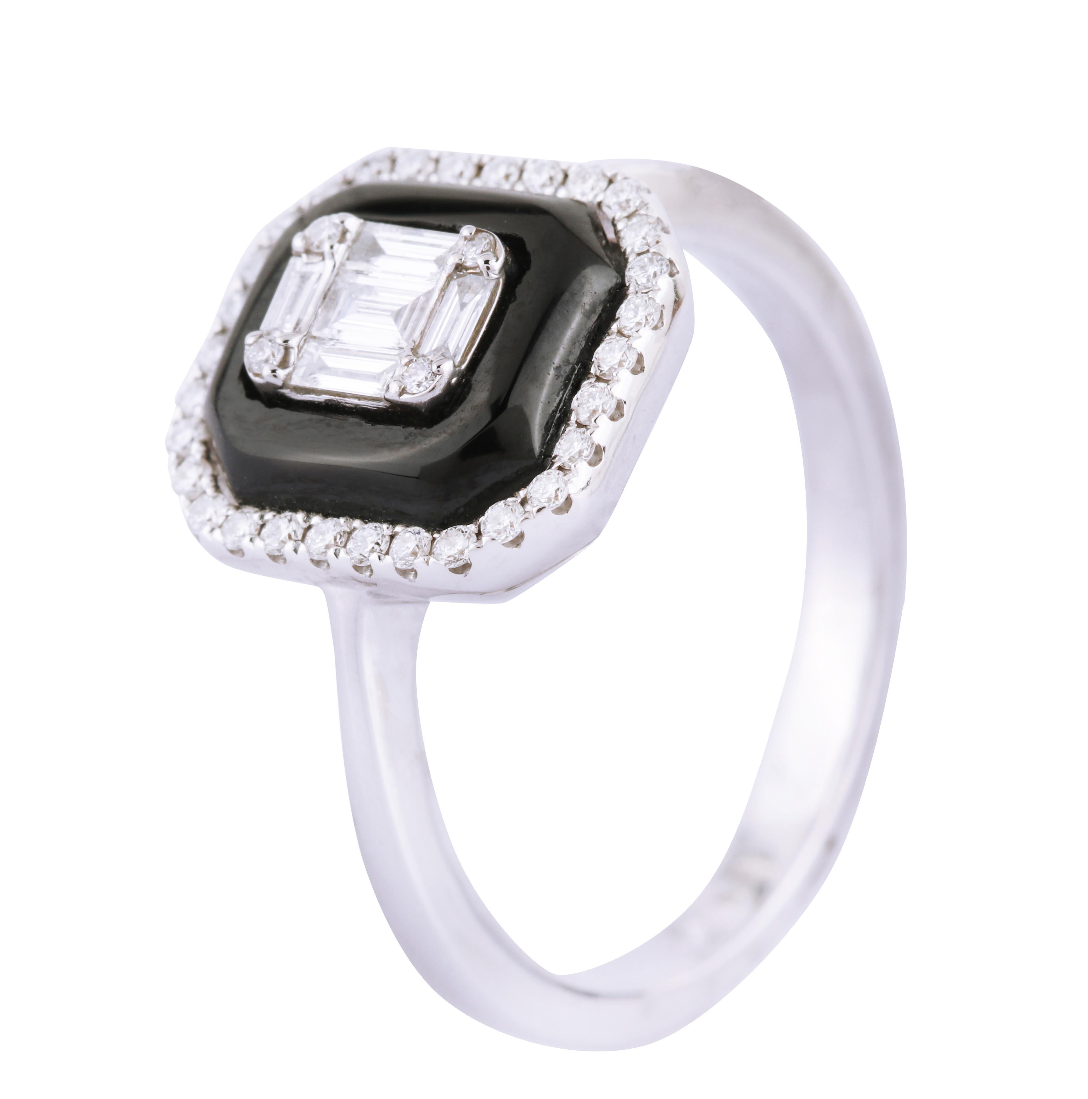 18 Karat Weißgold Diamant und schwarzer Onyx Mode-Ring (Brillantschliff) im Angebot