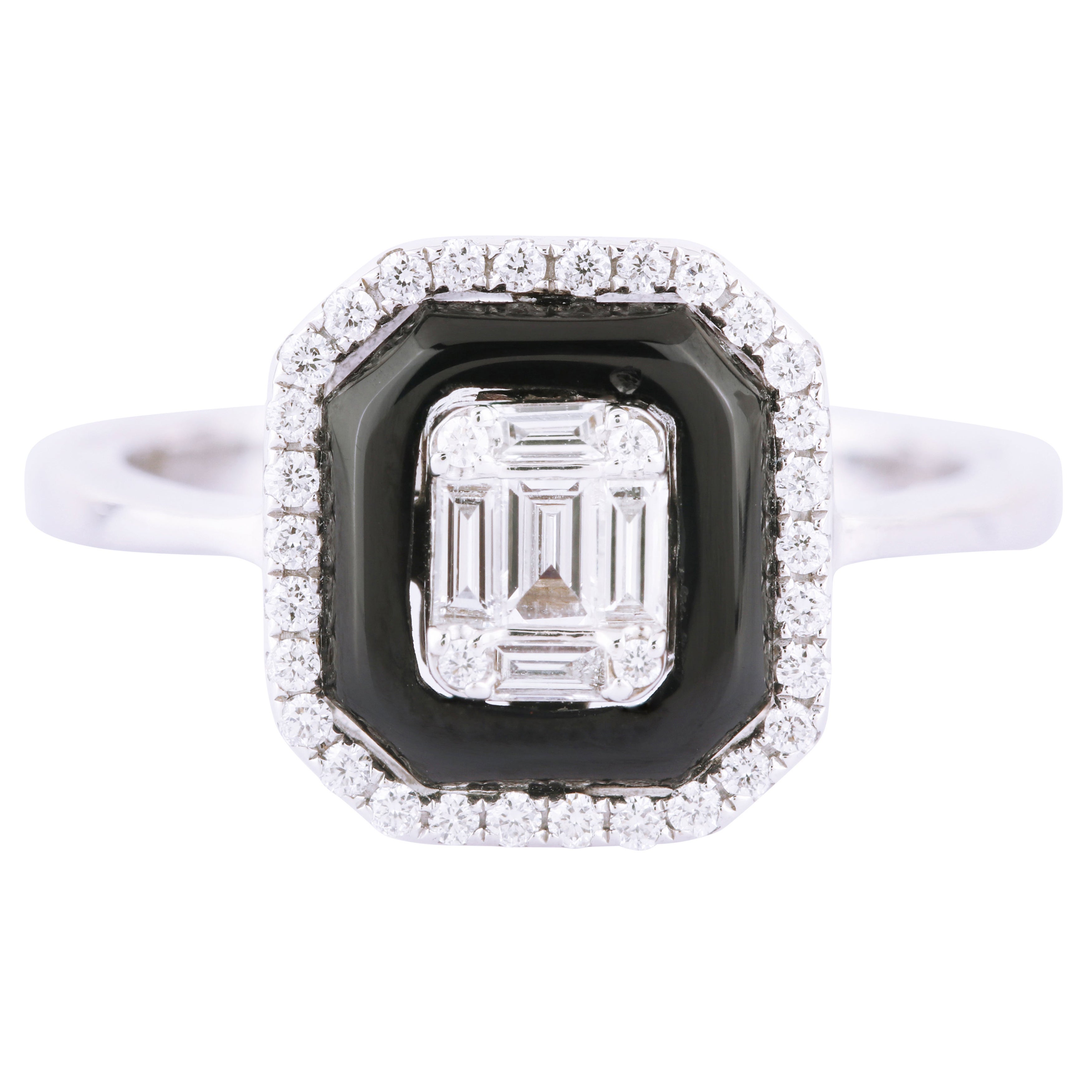 Anillo de moda de oro blanco de 18 quilates con diamantes y ónix negro