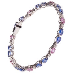 18 Karat White Gold Diamond and Blue and Pink Sapphire Bracelet