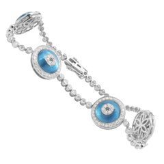 Armband aus 18 Karat Weißgold mit Diamanten und blauer Emaille Evil Eye