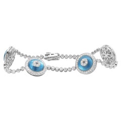 18 Karat White Gold Diamond and Blue Enamel Evil Eye Bracelet