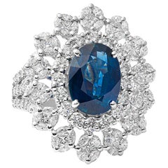18 Karat White Gold Diamond and Blue Sapphire Cocktail Ring