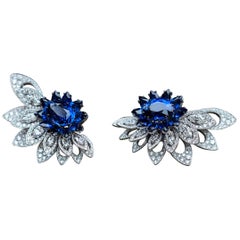 18 Karat White Gold Diamond and Blue Sapphire Earrings