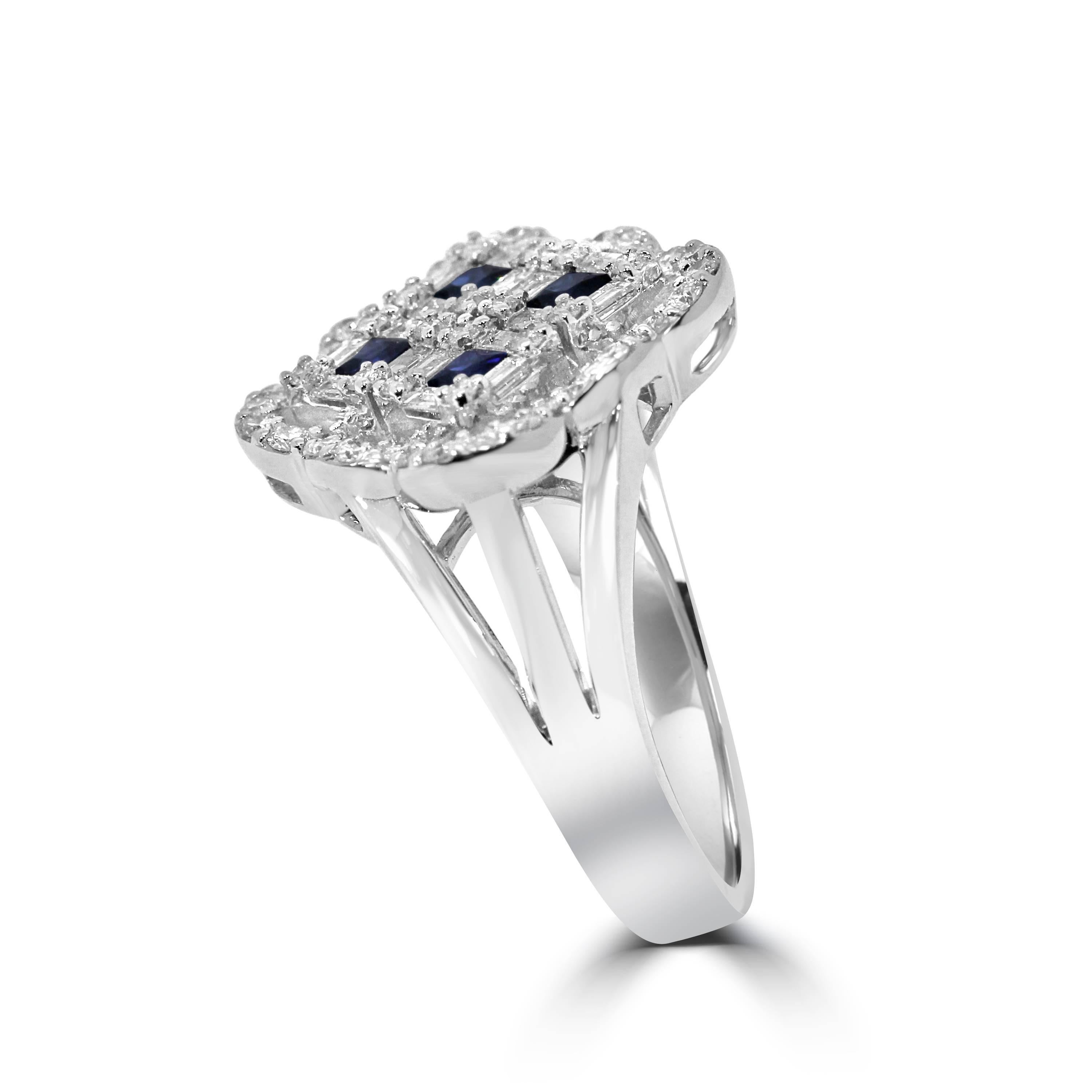 Contemporary 18 Karat White Gold Diamond and Blue Sapphire gemstones Ring