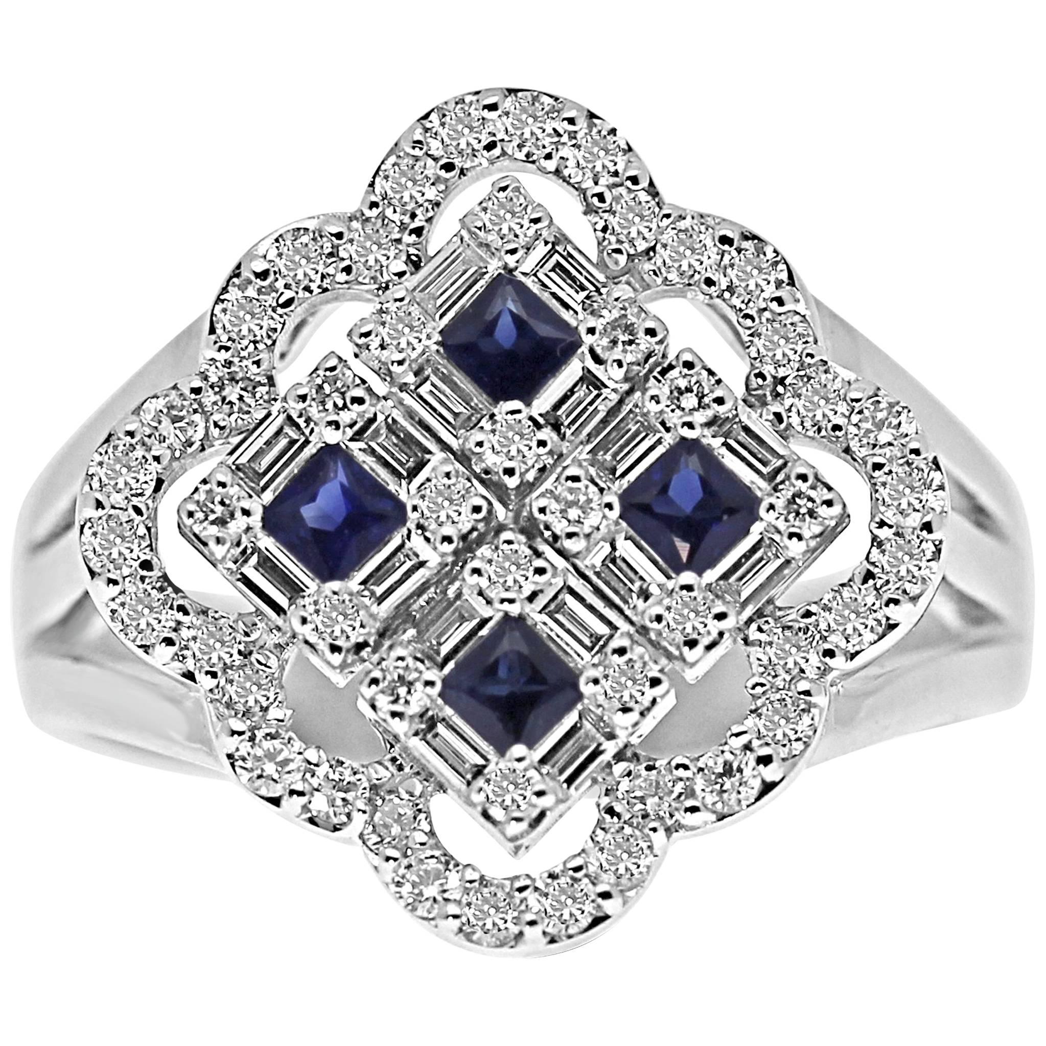 18 Karat White Gold Diamond and Blue Sapphire gemstones Ring