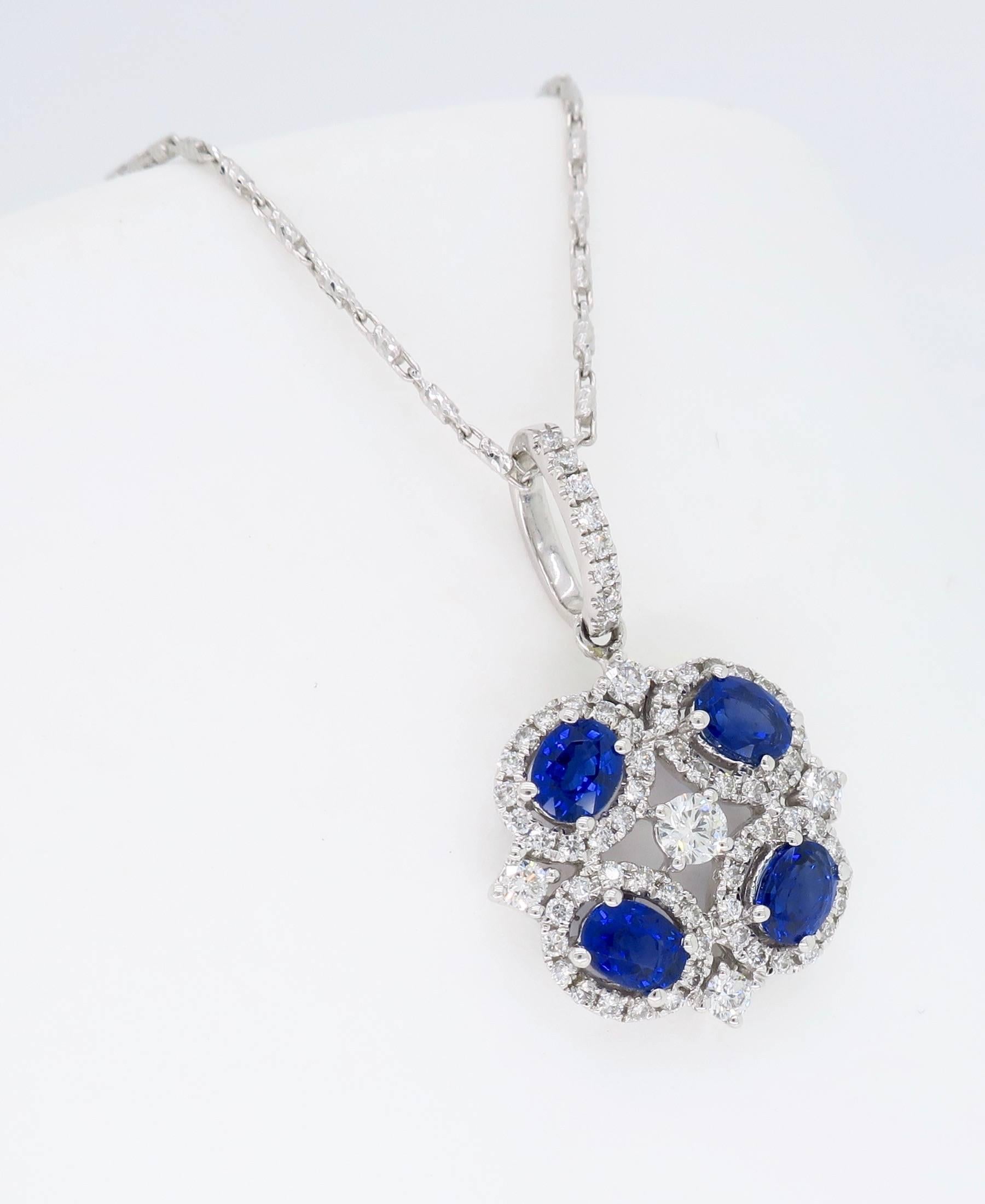 18 Karat White Gold Diamond and Blue Sapphire Necklace 1