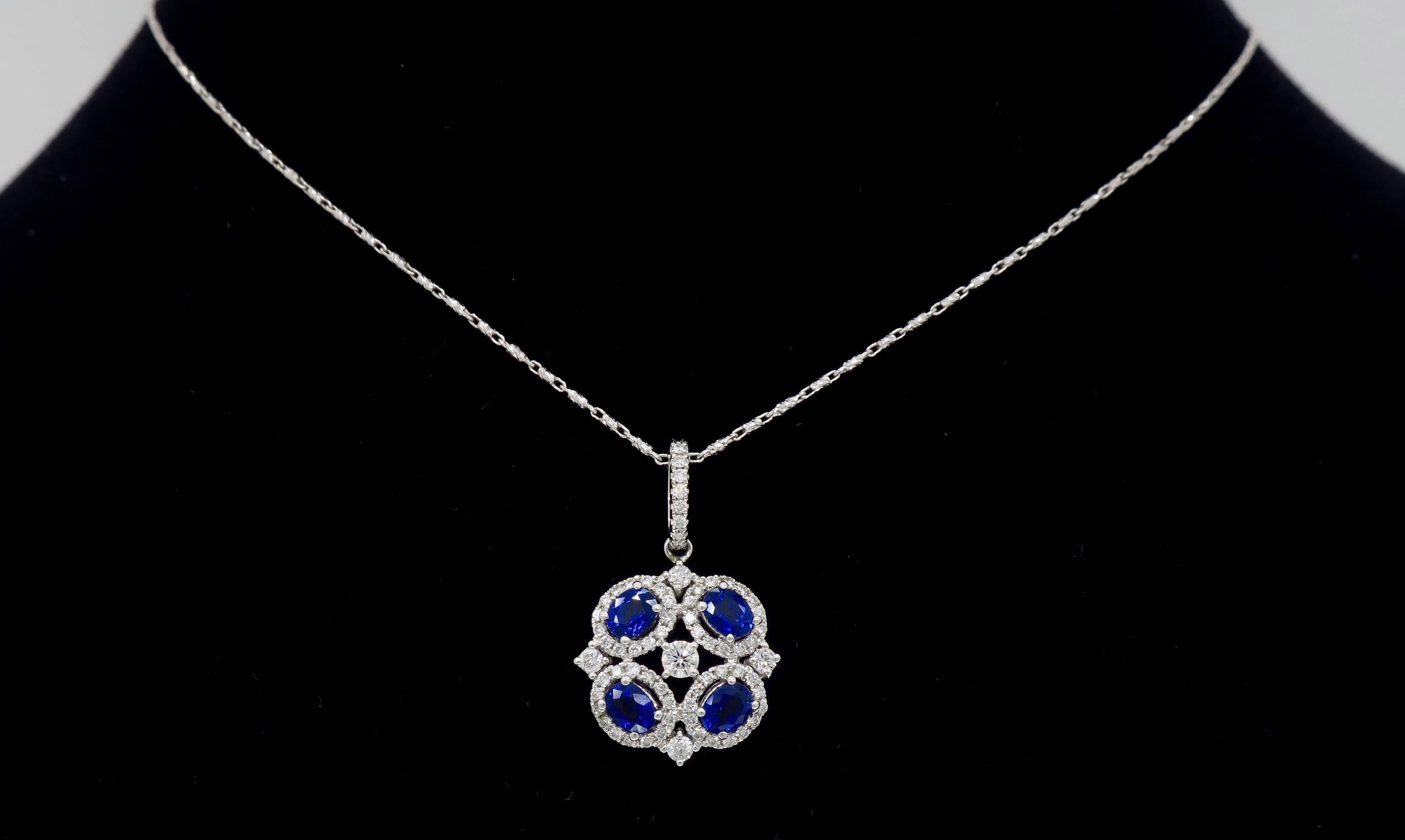 18 Karat White Gold Diamond and Blue Sapphire Necklace 2