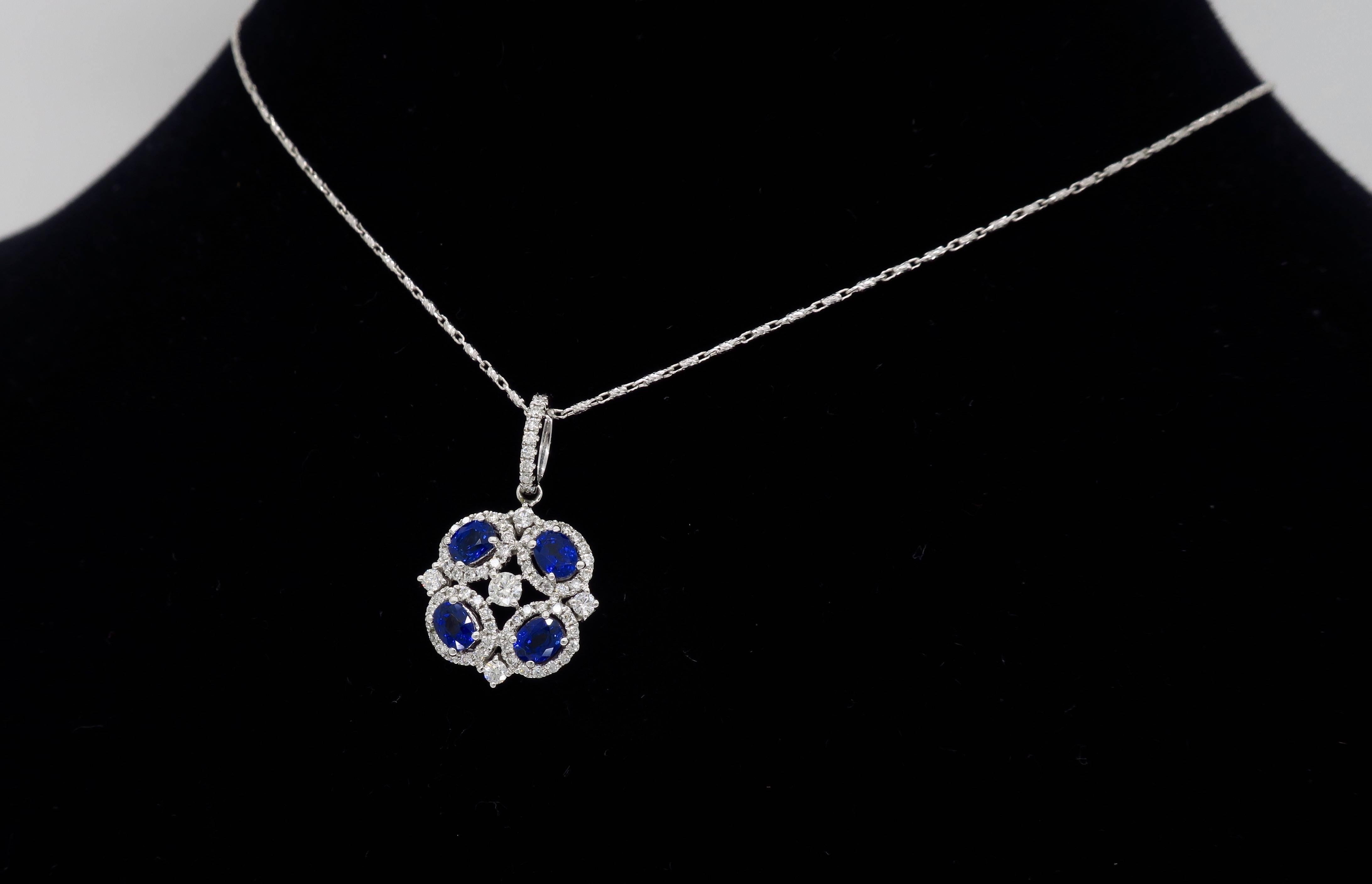 18 Karat White Gold Diamond and Blue Sapphire Necklace 3