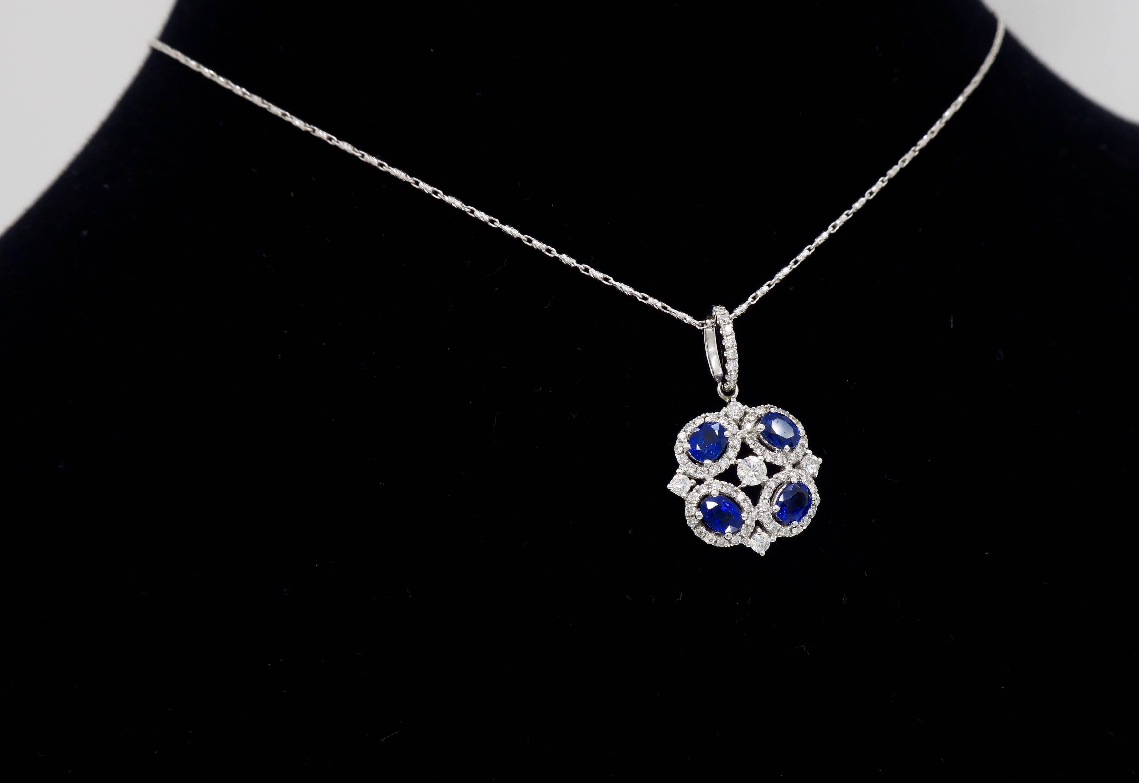 18 Karat White Gold Diamond and Blue Sapphire Necklace 4