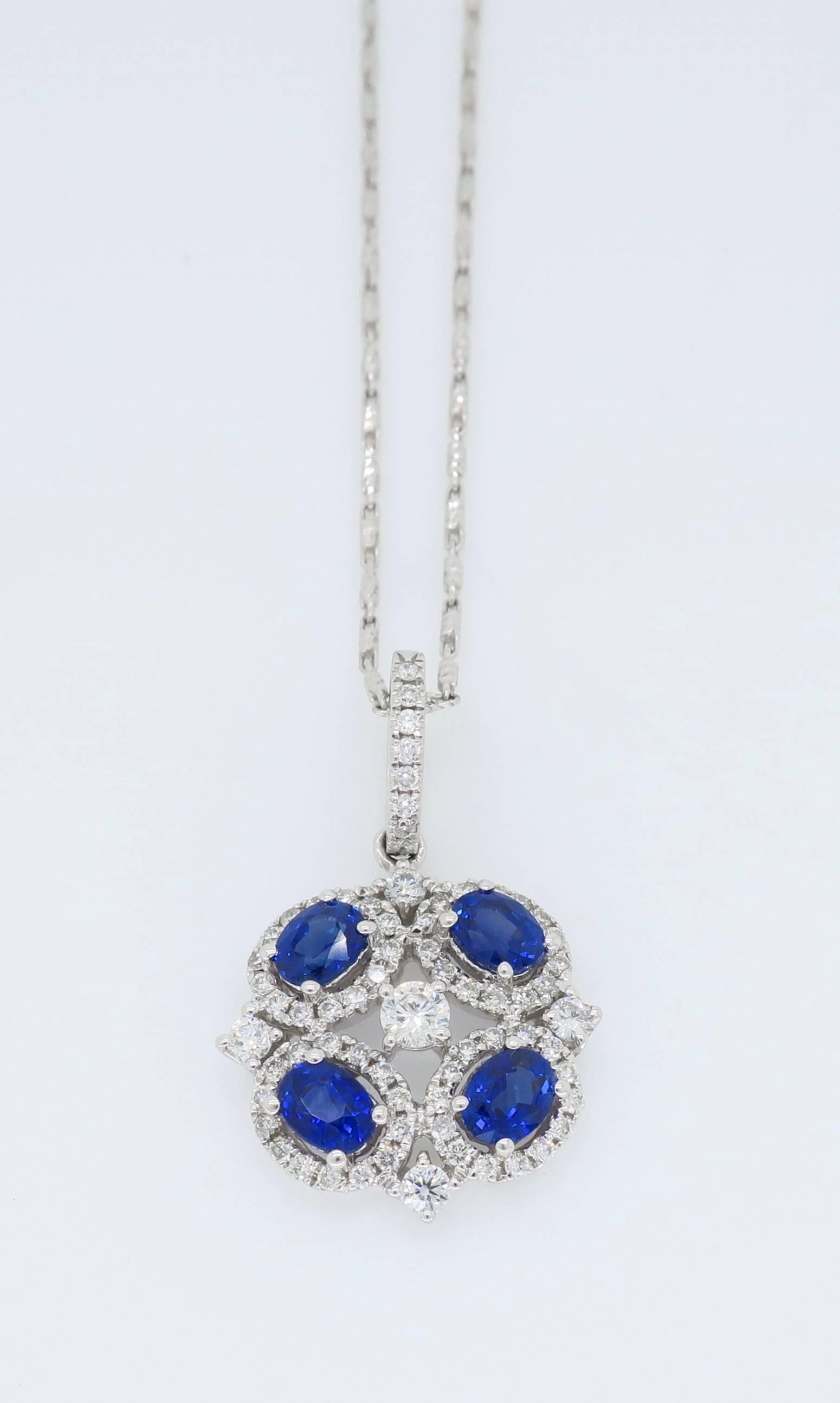 18 Karat White Gold Diamond and Blue Sapphire Necklace 5