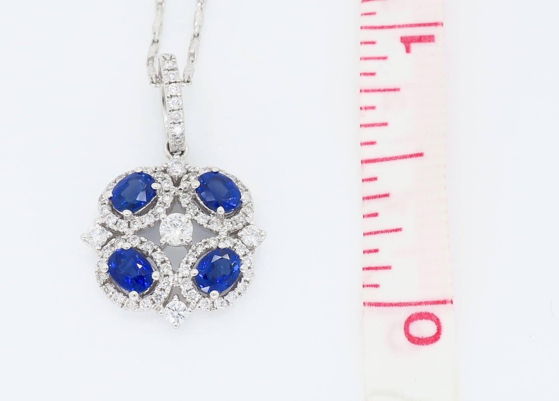 18 Karat White Gold Diamond and Blue Sapphire Necklace 6