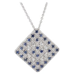 18 Karat White Gold Diamond and Blue Sapphire Necklace
