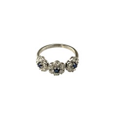 18 Karat White Gold Diamond and Blue Stone Cluster Ring Size 6 #22868