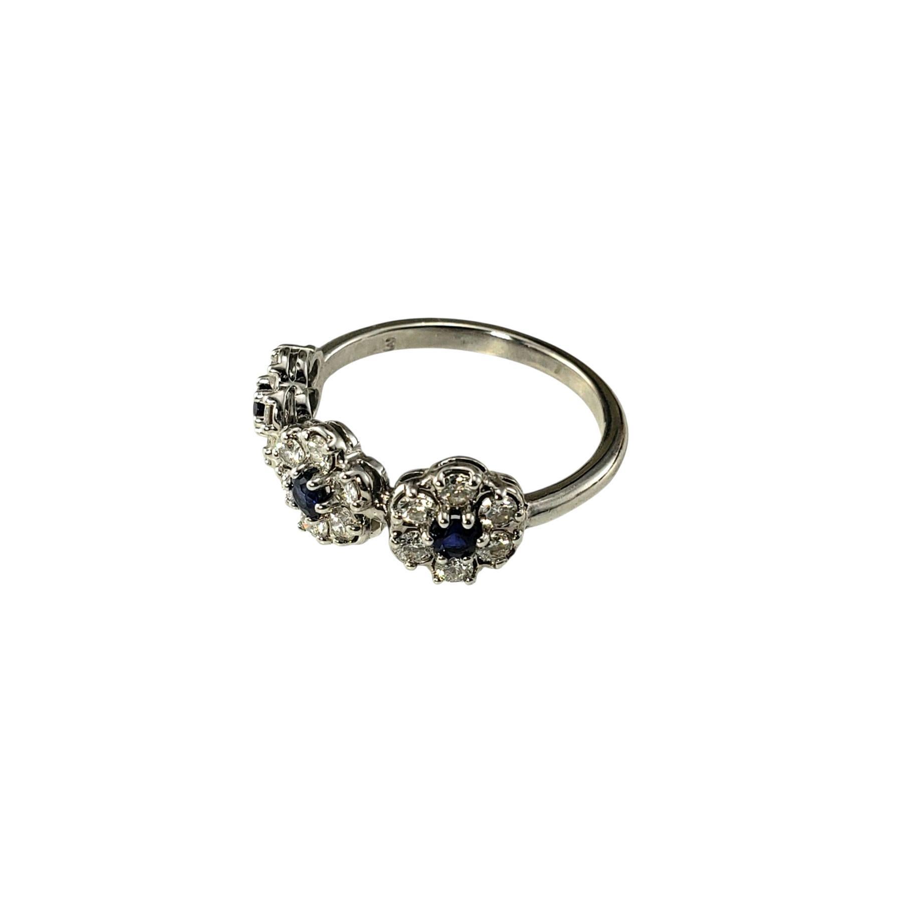 Brilliant Cut 18 Karat White Gold Diamond and Blue Stone Cluster Ring Size 6 #22868 For Sale