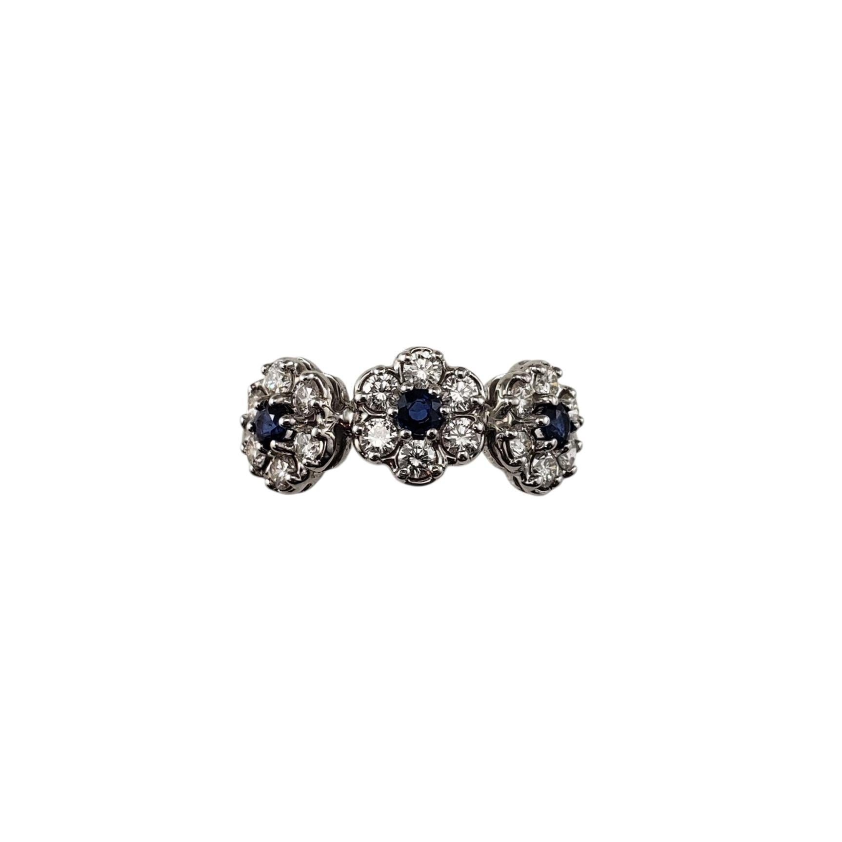 18 Karat White Gold Diamond and Blue Stone Cluster Ring Size 6 #22868 For Sale