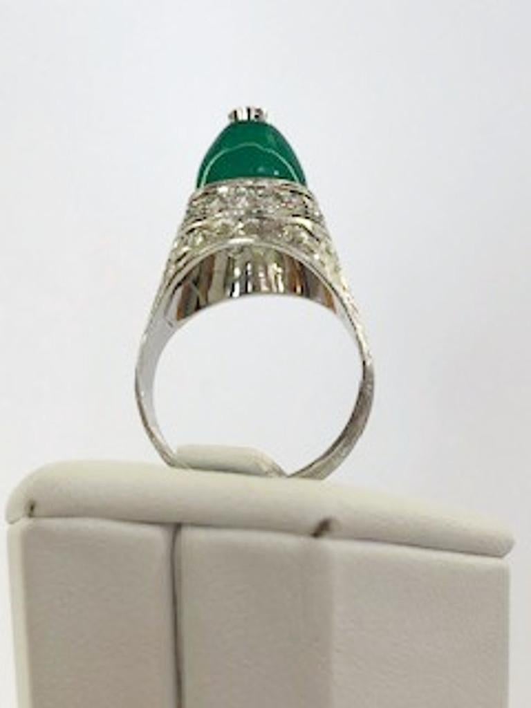 18 Karat White Gold Diamond and Chrysoprase Ring For Sale 1