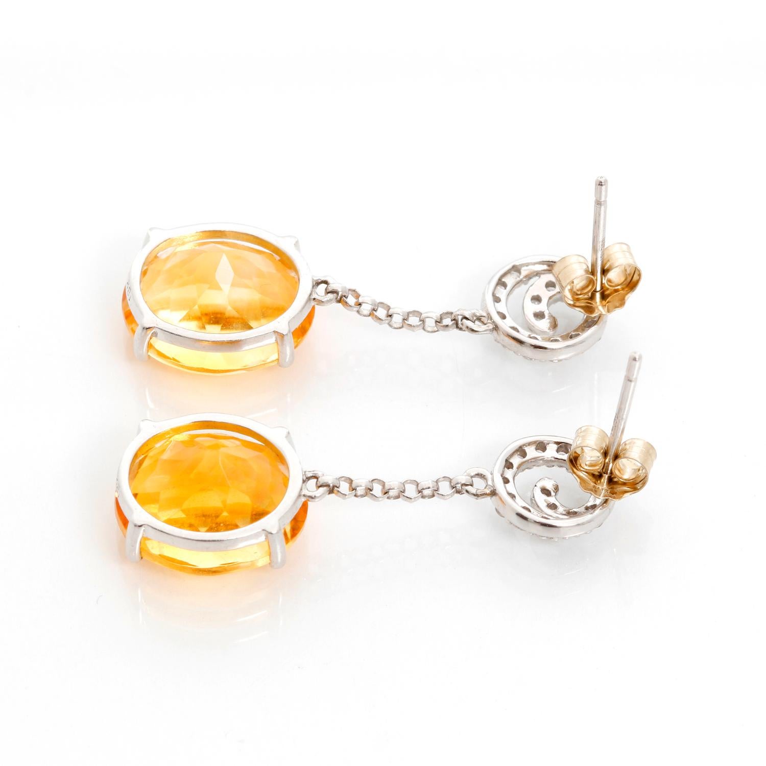 Women's 18 Karat White Gold Diamond and Citrine Dangle Earrings