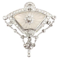 18 Karat White Gold Diamond and Crystal Fan Brooch or Pendant