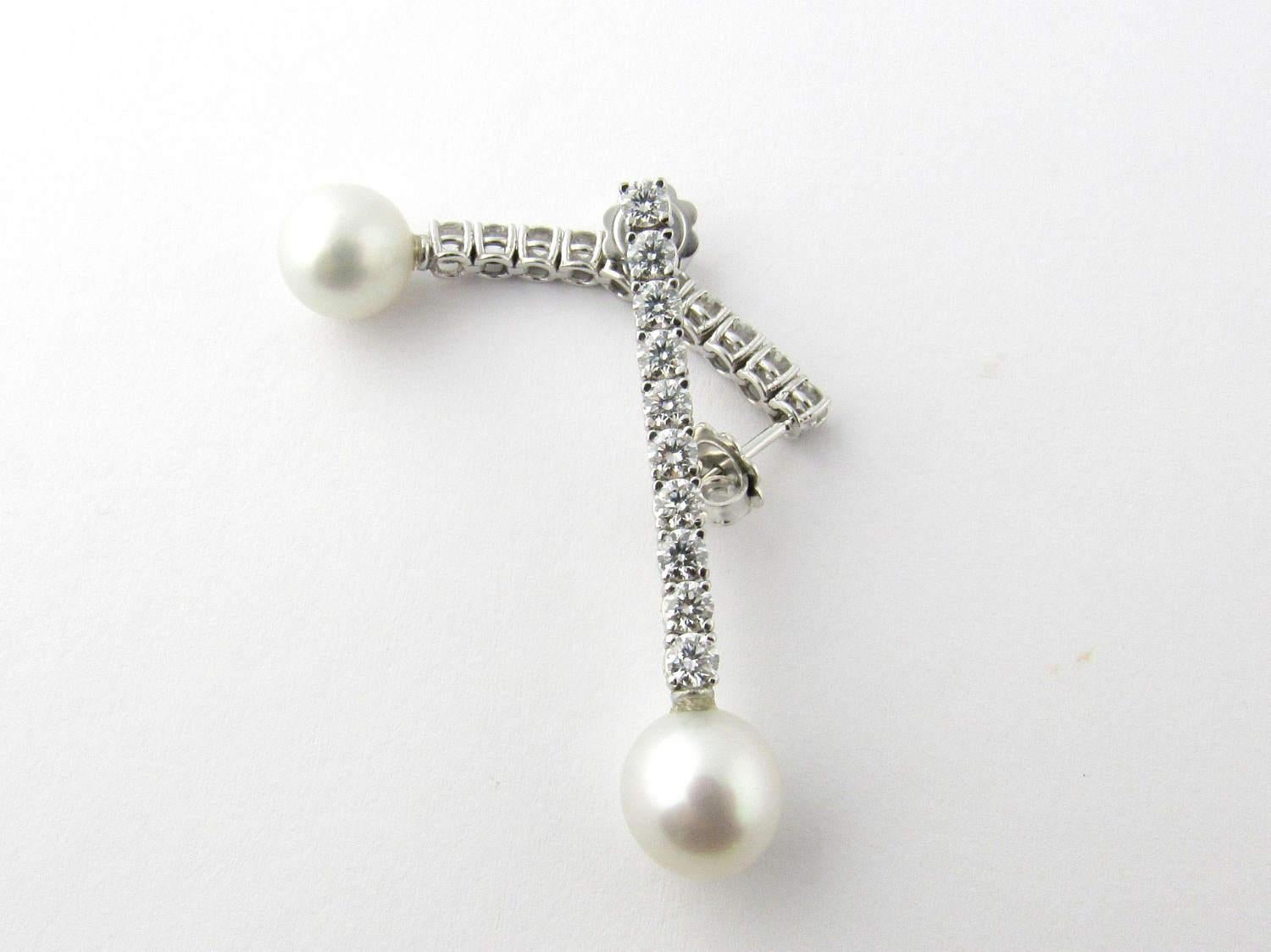 Women's 18 Karat White Gold Diamond and Cultured Pearl Drop Earrings