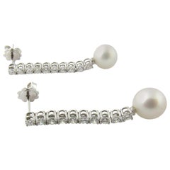 18 Karat White Gold Diamond and Cultured Pearl Drop Earrings