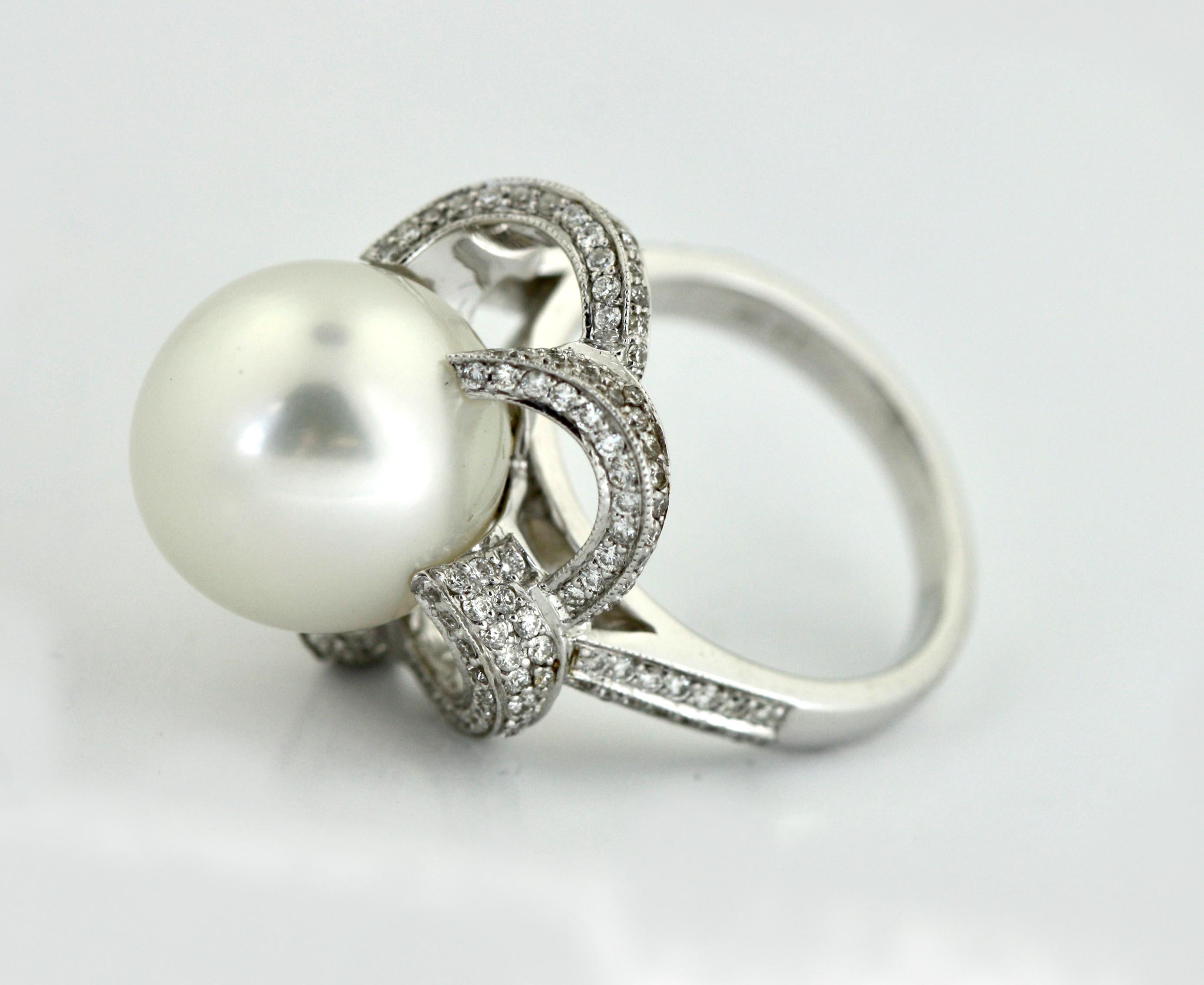 18 Karat White Gold, Diamond and Cultured Pearl Ring 1