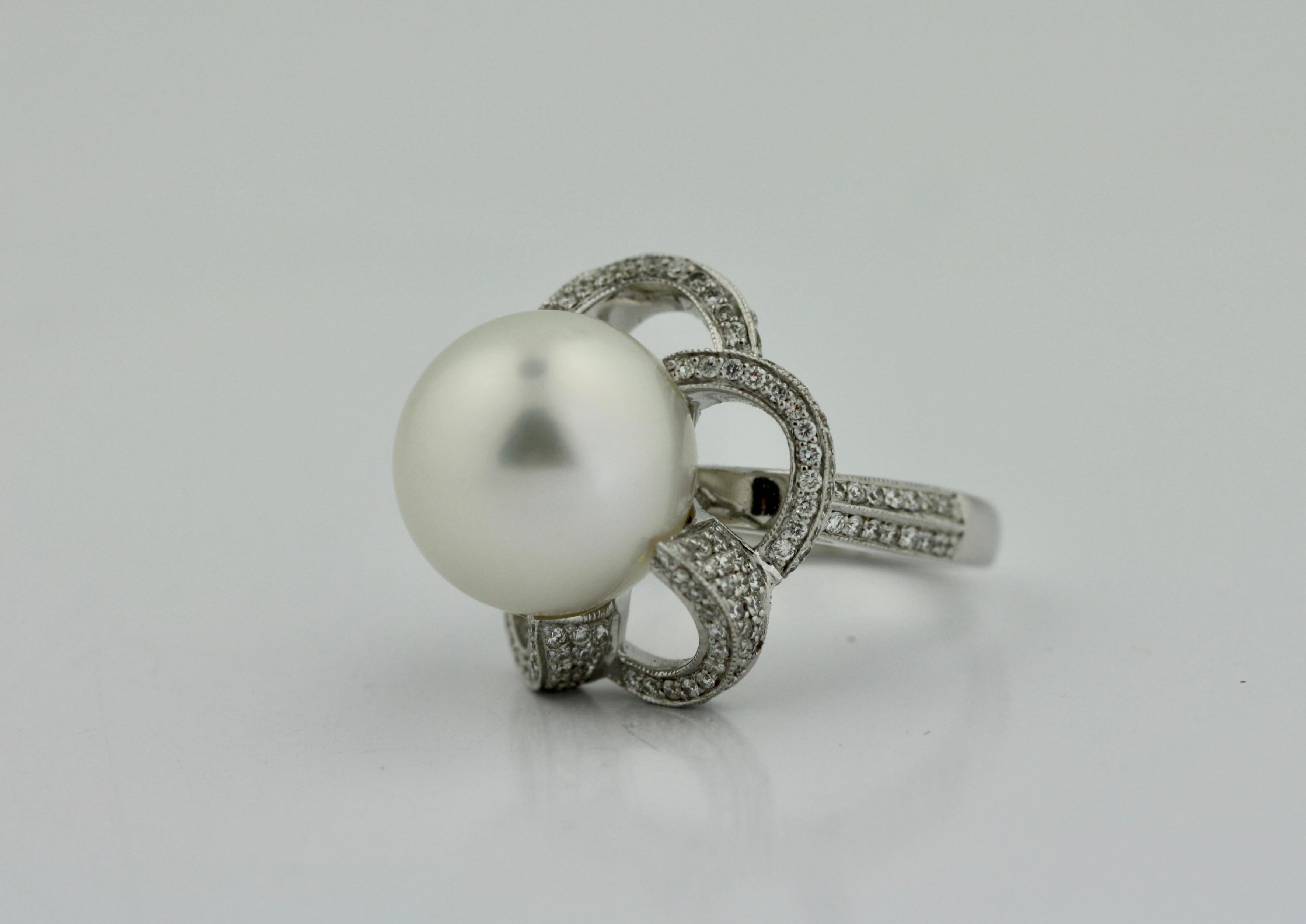 18 Karat White Gold, Diamond and Cultured Pearl Ring 3