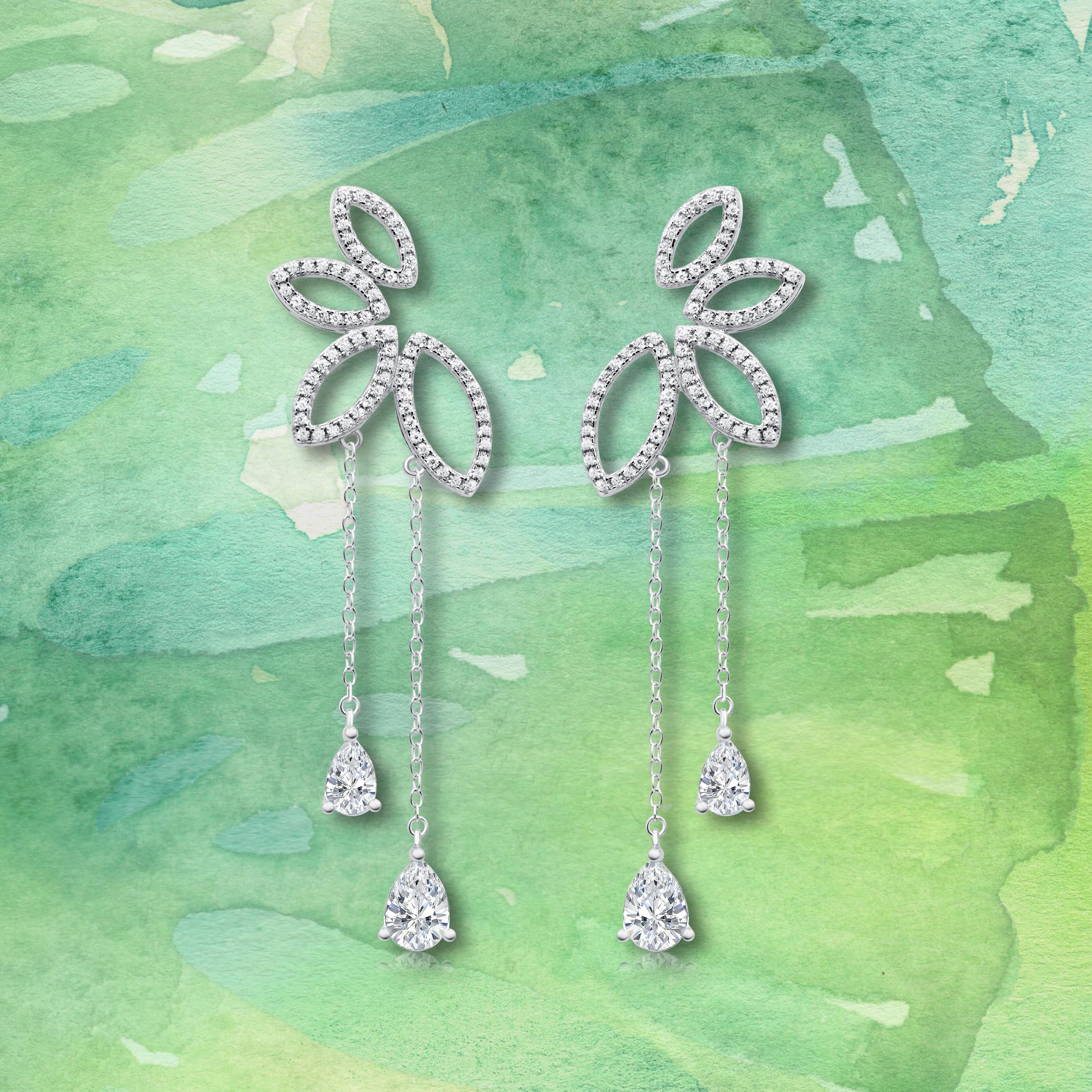 18 Karat Weißgold Diamant- und Smaragd-Tropfen-Ohrringe aus Zinn für Damen oder Herren im Angebot