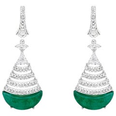 18 Karat White Gold, Diamond and Emerald Earrings