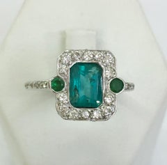 18K White Gold Emerald Ring with Diamonds, 1.8ct Emerald, Italy 1960s