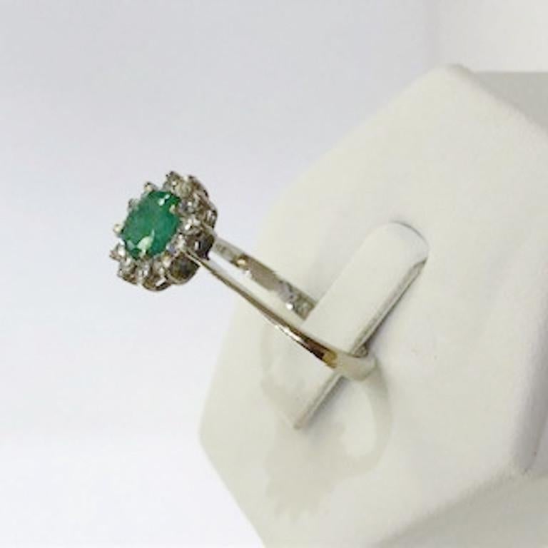 Brilliant Cut 18 Karat White Gold Diamond and Emerald Ring For Sale