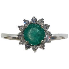 Vintage 18 Karat White Gold Diamond and Emerald Ring