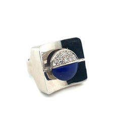 18 Karat White Gold Diamond and Lapis Lazuli Modernist Ring by Prof. Reiling