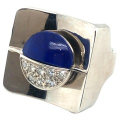 18 Karat White Gold Diamond and Lapis Lazuli Modernist Ring by Prof. Reiling
