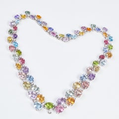 18 Karat White Gold Diamond and Multi Color Necklace