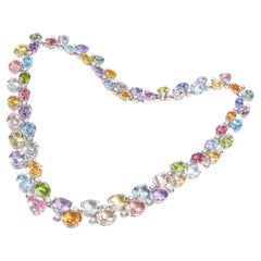 18 Karat White Gold Diamond and Multi Color Necklace