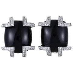 18 Karat White Gold Diamond and Onyx Huggie Earrings