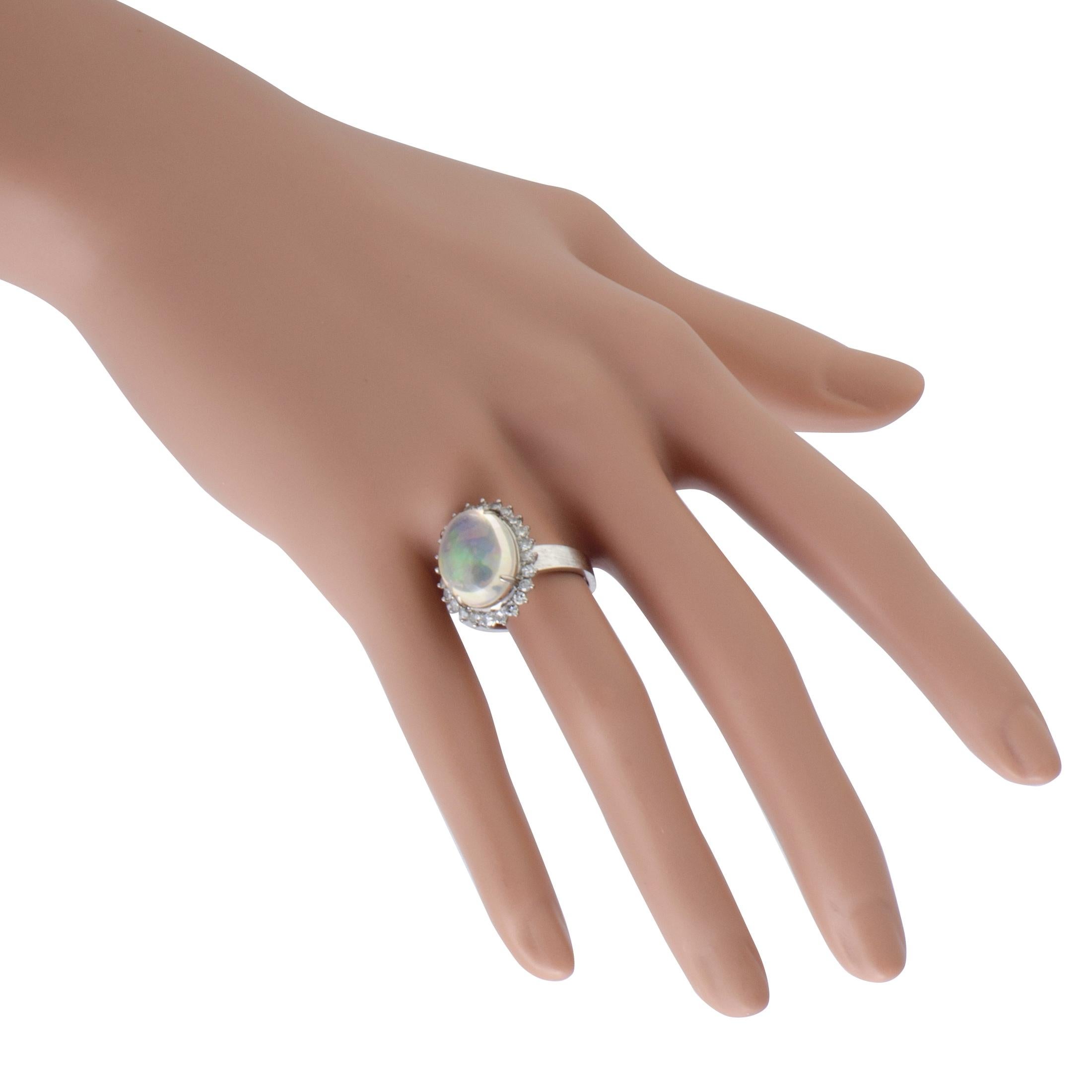 Women's 18 Karat White Gold Diamond and Opal Ring