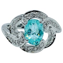 18 Karat White Gold, Diamond and Paraiba Tourmaline Ladies Ring Certified