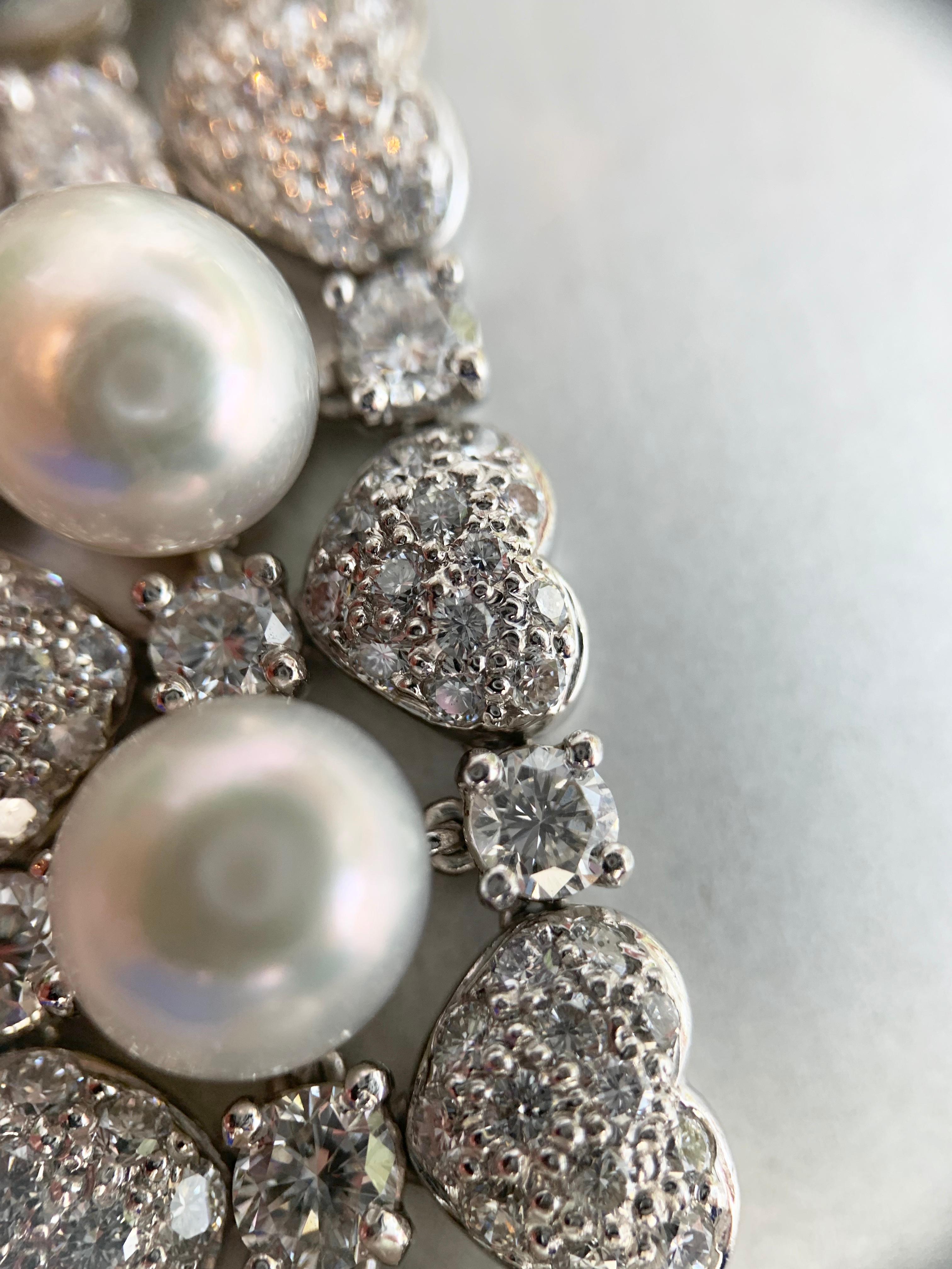 18 Karat White Gold Diamond and Pearl Bracelet For Sale 5