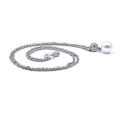 18 Karat White Gold Diamond and Pearl Drop Necklace