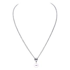 18 Karat White Gold Diamond and Pearl Drop Necklace