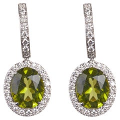 18 Karat White Gold Diamond and Peridot Earrings