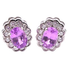 18 Karat White Gold Diamond and Pink Sapphire Earrings