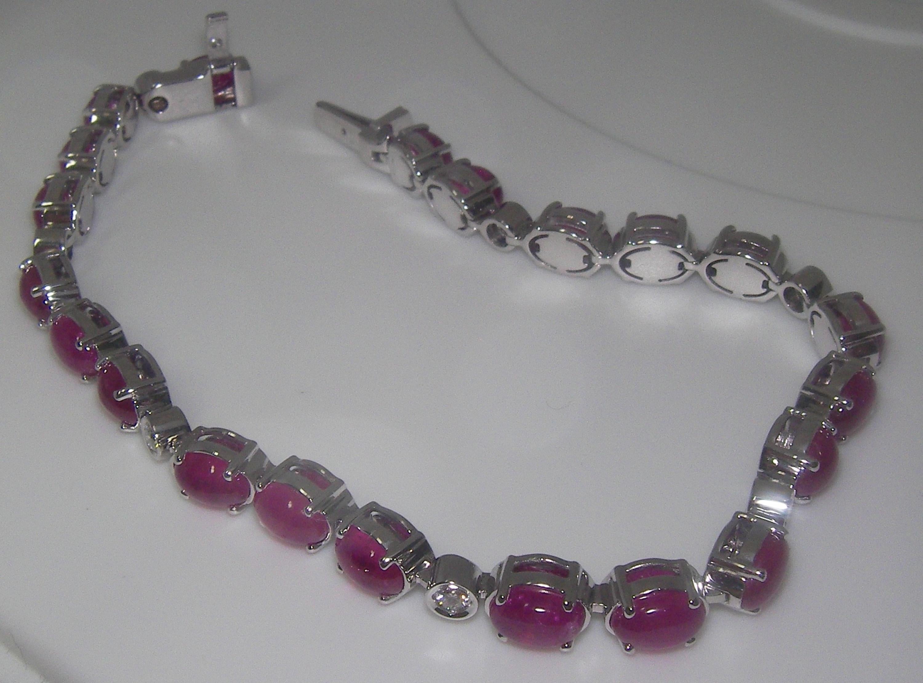 Women's or Men's 18 Karat White Gold Diamond and Ruby Bracelet For Sale