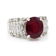 18 Karat White Gold Diamond and Ruby Estate Cocktail Ring