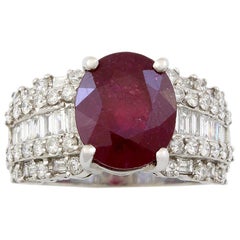 18 Karat White Gold Diamond and Ruby Estate Cocktail Ring