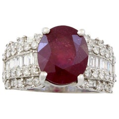 18 Karat White Gold Diamond and Ruby Estate Cocktail Ring